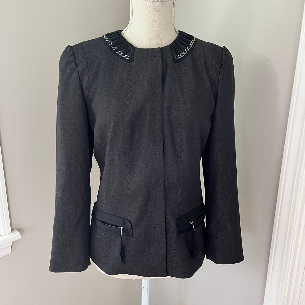 Tahari Embellished Collar Gray Blazer / Jacket